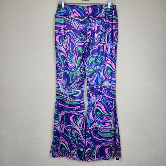 XL Retro Stretchy Pants Blacklight Trippy Rave Festival Flares - Picture 6 of 10